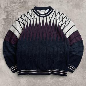 Coogi Style Gradient Sweater USA Made Red Biege Geometric Knit L Bachrach